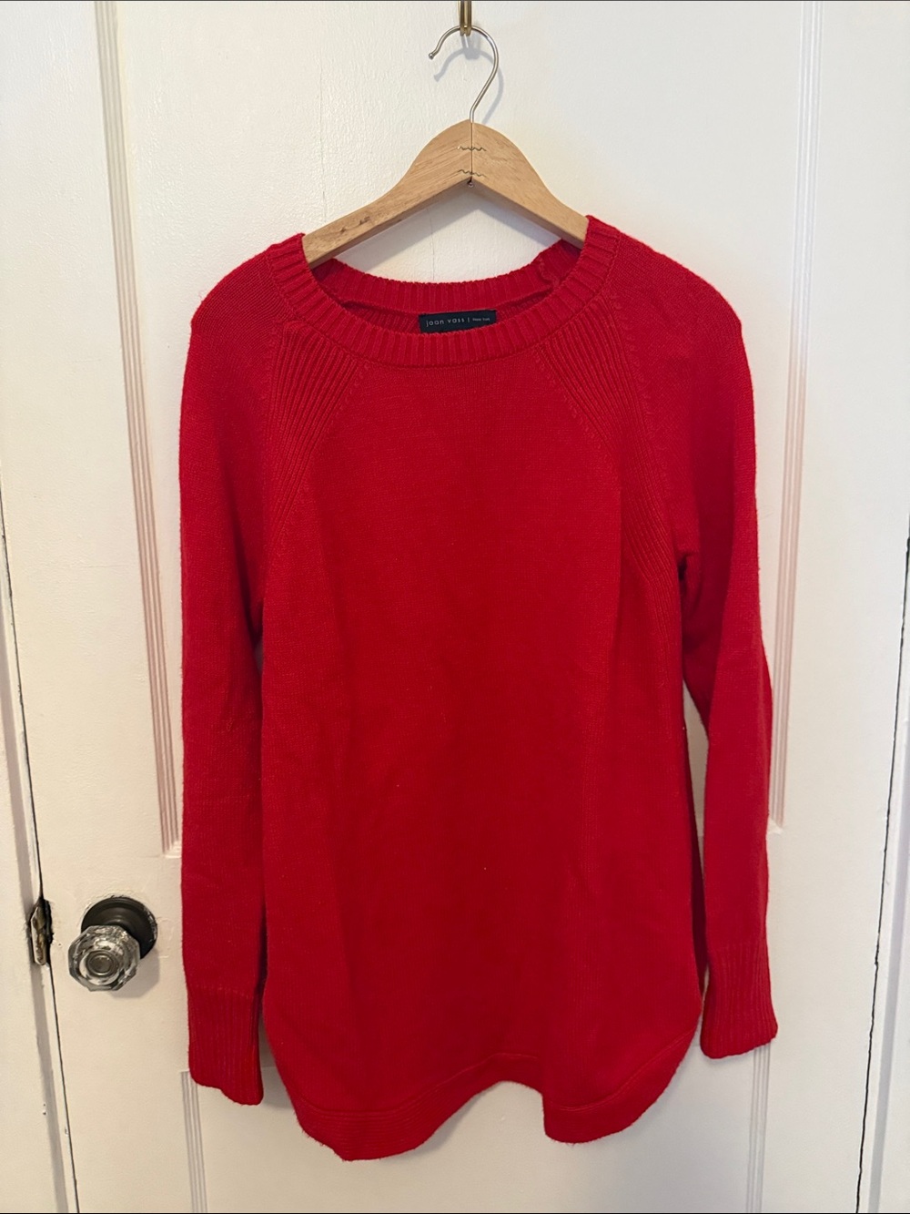 Ann Taylor Red Crew Sweater with Ribbed Trim